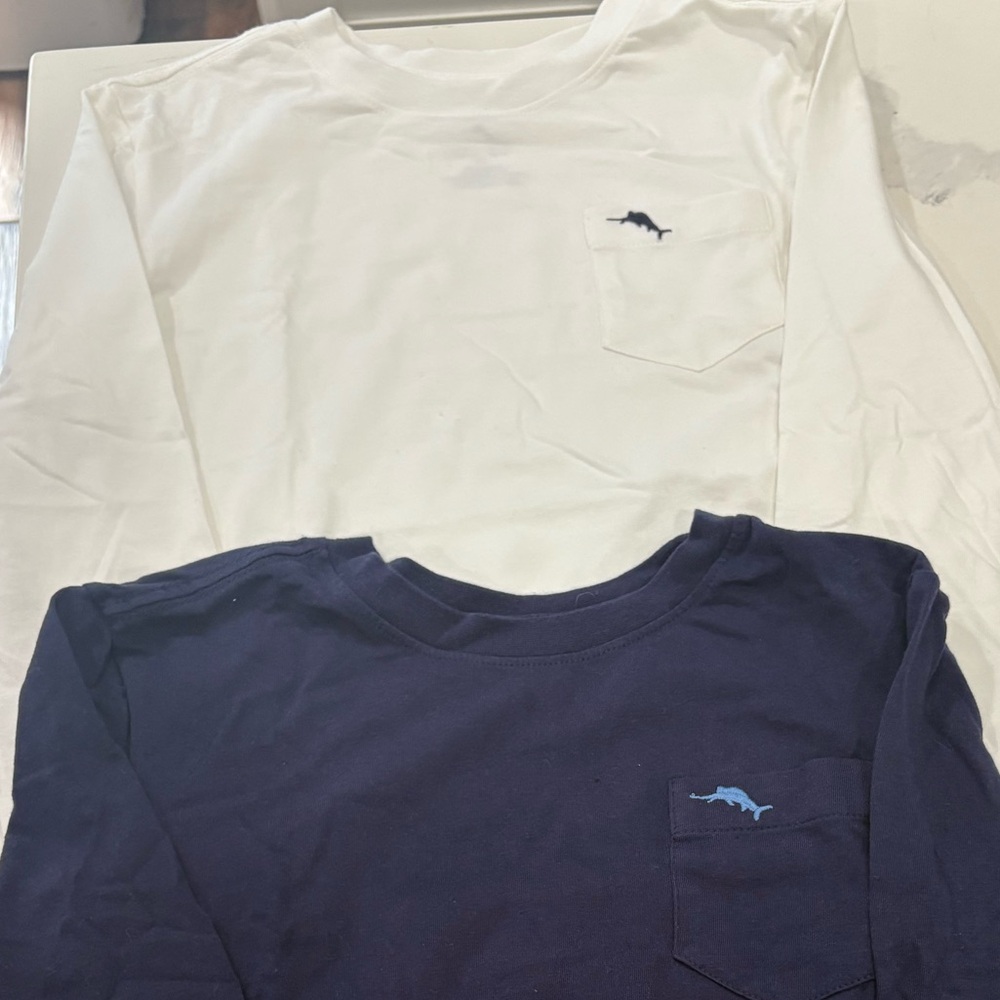 Tommy Bahama Kids Shark Pocket Long Sleeve Shirts - White & Navy
